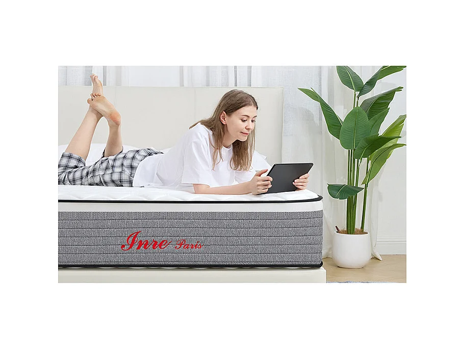 Matelas 140x200 cm INRE mousse à mémoire de forme, épaisseur 20 cm, confort ferme, confort optimal, 7 zones ergonomique