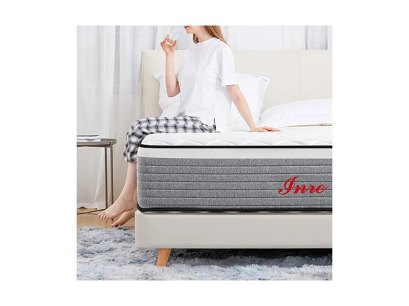 Matelas 140x200 cm INRE mousse à mémoire de forme, épaisseur 20 cm, confort ferme, confort optimal, 7 zones ergonomique