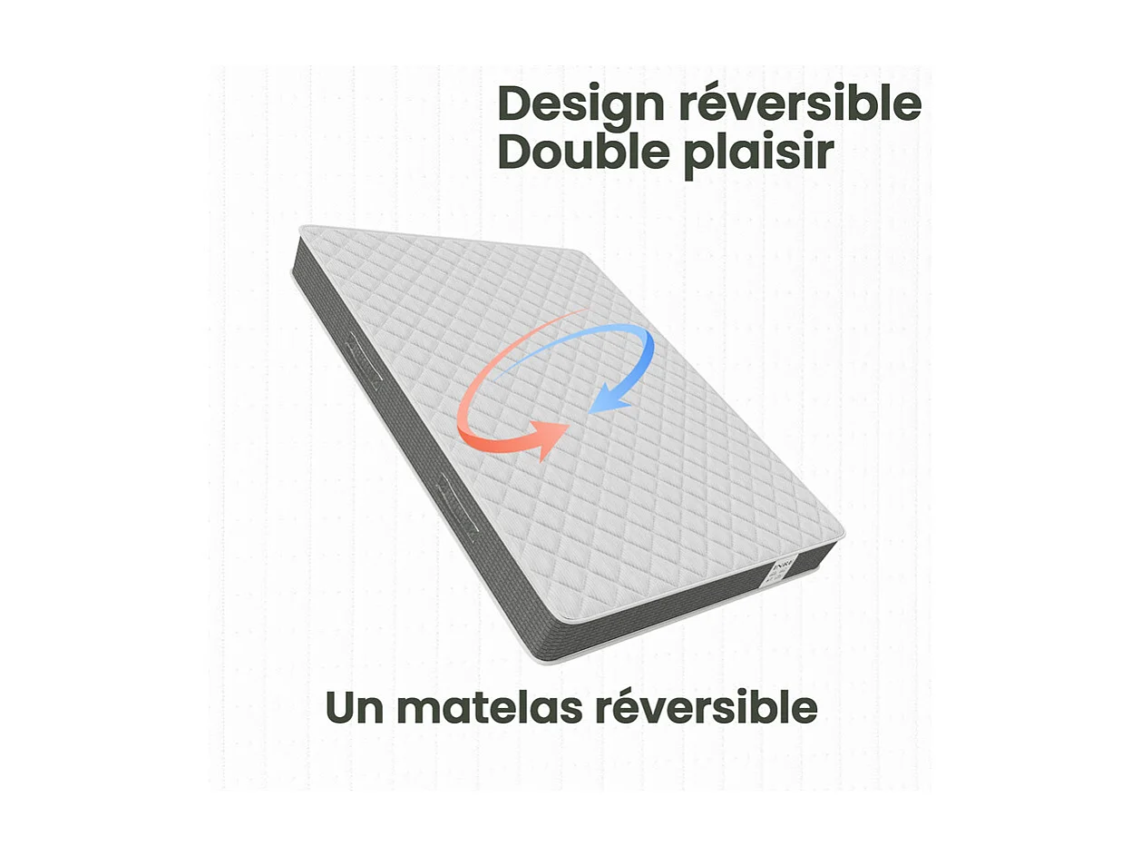 Matelas 180x200 cm INRE - 25 cm, Réversible, Mémoire de Forme, 7 Zones Ergonomiques, Soutien Ferme, Tissu Respirant et Durable