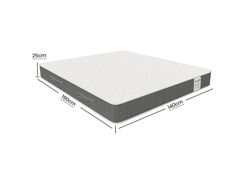 Matelas 140x190 cm INRE - 25 cm, Réversible, Mémoire de Forme, 7 Zones Ergonomiques, Soutien Ferme, Tissu Respirant et Durable