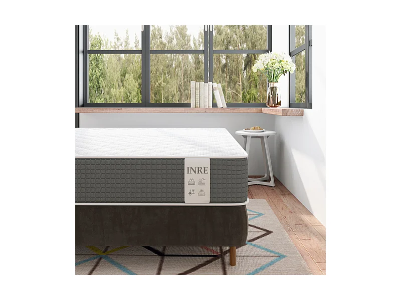 Matelas 140x190 cm INRE - 25 cm, Réversible, Mémoire de Forme, 7 Zones Ergonomiques, Soutien Ferme, Tissu Respirant et Durable