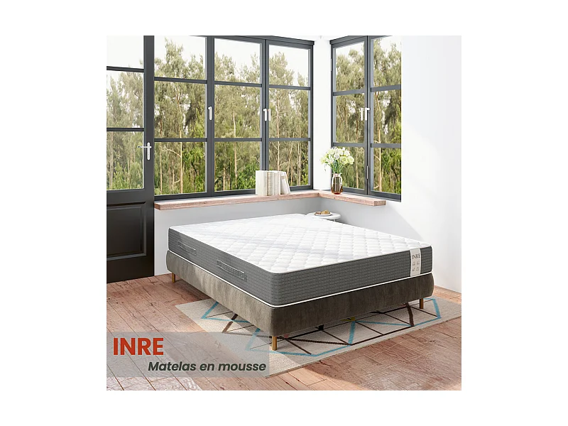 Matelas 140x190 cm INRE - 25 cm, Réversible, Mémoire de Forme, 7 Zones Ergonomiques, Soutien Ferme, Tissu Respirant et Durable