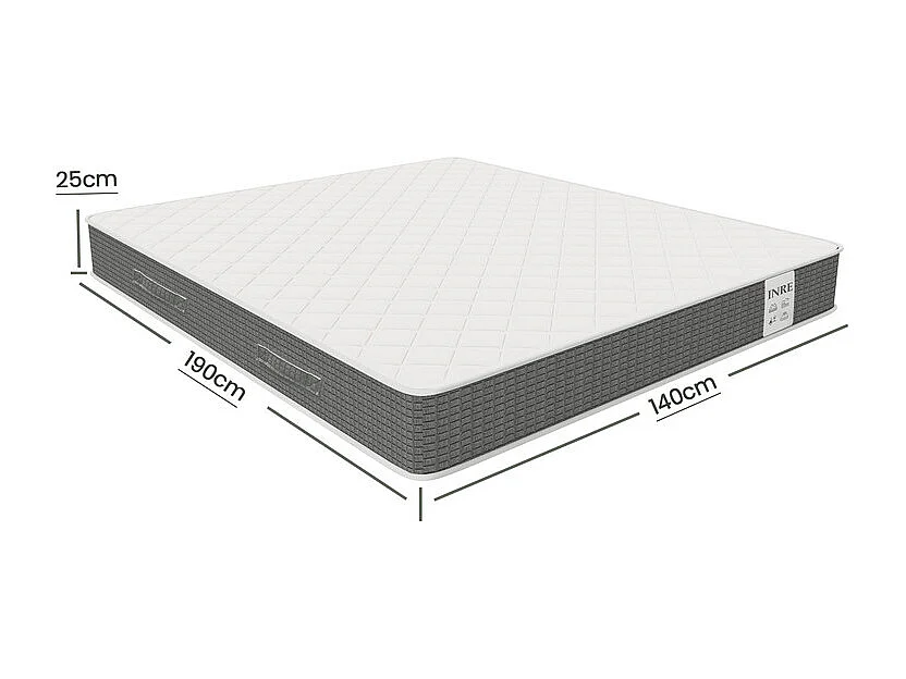 Matelas 140x190 cm INRE - 25 cm, Réversible, Mémoire de Forme, 7 Zones Ergonomiques, Soutien Ferme, Tissu Respirant et Durable