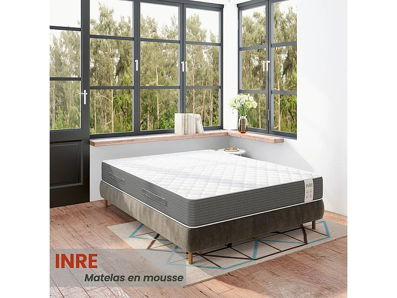 Matelas 140x190 cm INRE - 25 cm, Réversible, Mémoire de Forme, 7 Zones Ergonomiques, Soutien Ferme, Tissu Respirant et Durable