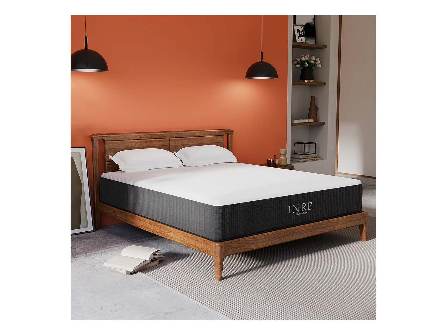 Matelas 180x200 cm INRE, 30 cm - Mémoire de Forme, Réversible, 7 Zones Ergonomiques, Tissu Écologique et Respirant, Confort Optimal