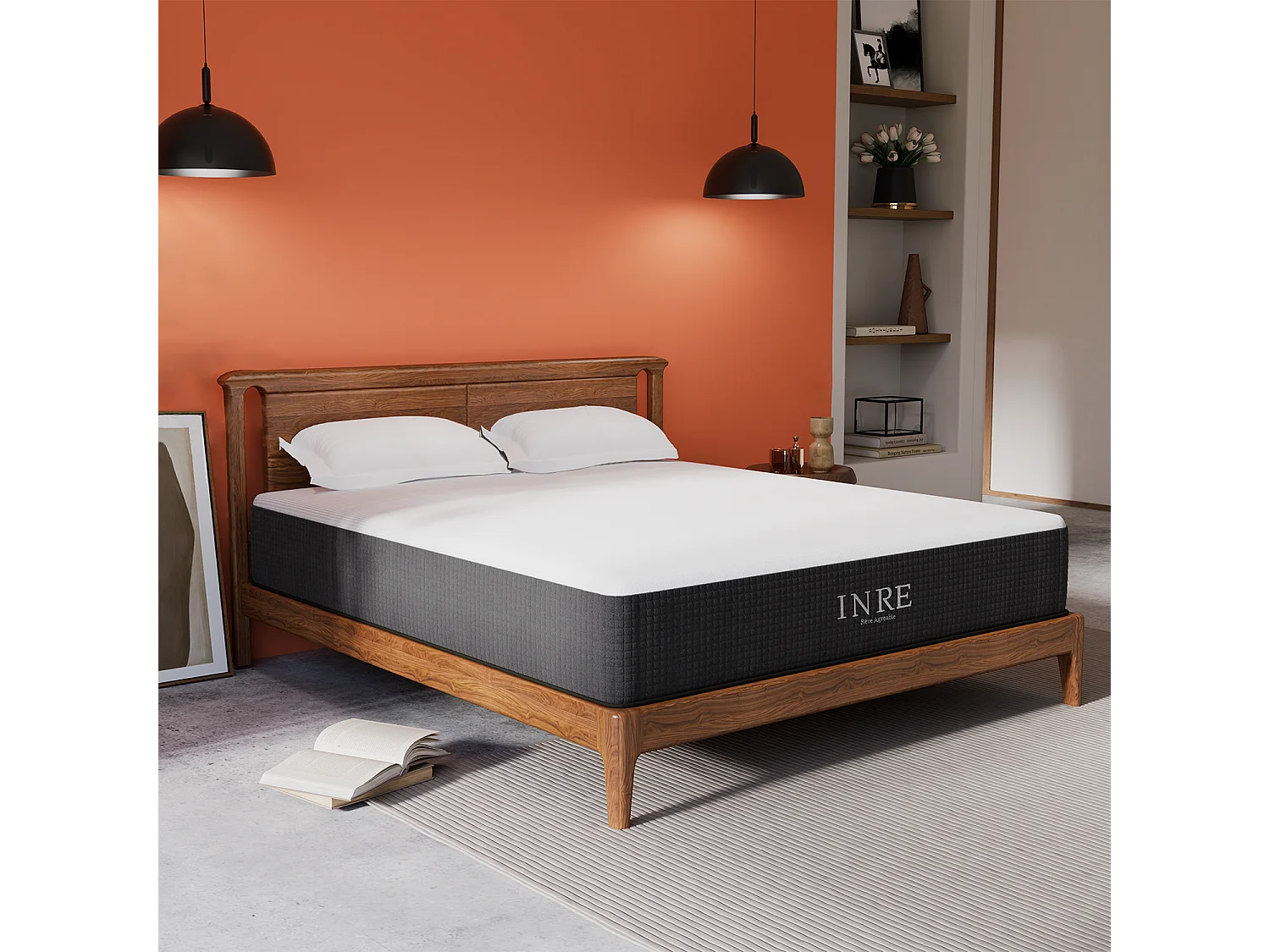 Matelas 180x200 cm INRE, 30 cm - Mémoire de Forme, Réversible, 7 Zones Ergonomiques, Tissu Écologique et Respirant, Confort Optimal