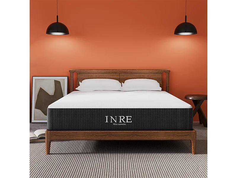 Matelas 140x200 cm INRE, 30 cm - Mémoire de Forme, Réversible, 7 Zones Ergonomiques, Tissu Écologique et Respirant, Confort Optimal