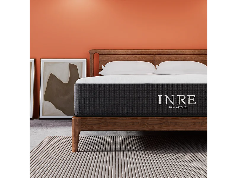 Matelas 140x200 cm INRE, 30 cm - Mémoire de Forme, Réversible, 7 Zones Ergonomiques, Tissu Écologique et Respirant, Confort Optimal