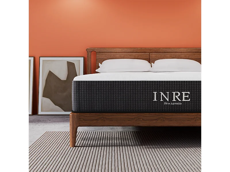 Matelas 140x190 cm INRE, 30 cm - Mémoire de Forme, Réversible, 7 Zones Ergonomiques, Tissu Écologique et Respirant, Confort Optimal