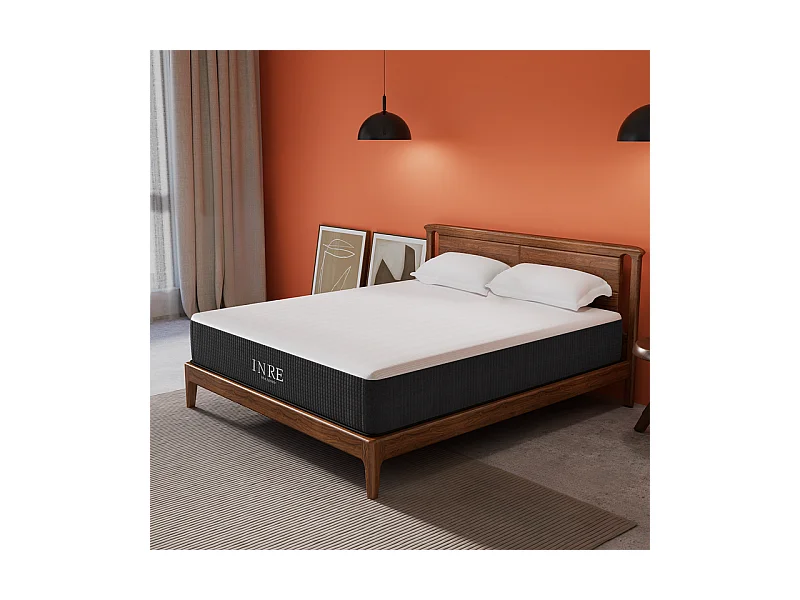Matelas 140x190 cm INRE, 30 cm - Mémoire de Forme, Réversible, 7 Zones Ergonomiques, Tissu Écologique et Respirant, Confort Optimal