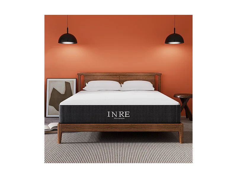Matelas 140x190 cm INRE, 30 cm - Mémoire de Forme, Réversible, 7 Zones Ergonomiques, Tissu Écologique et Respirant, Confort Optimal