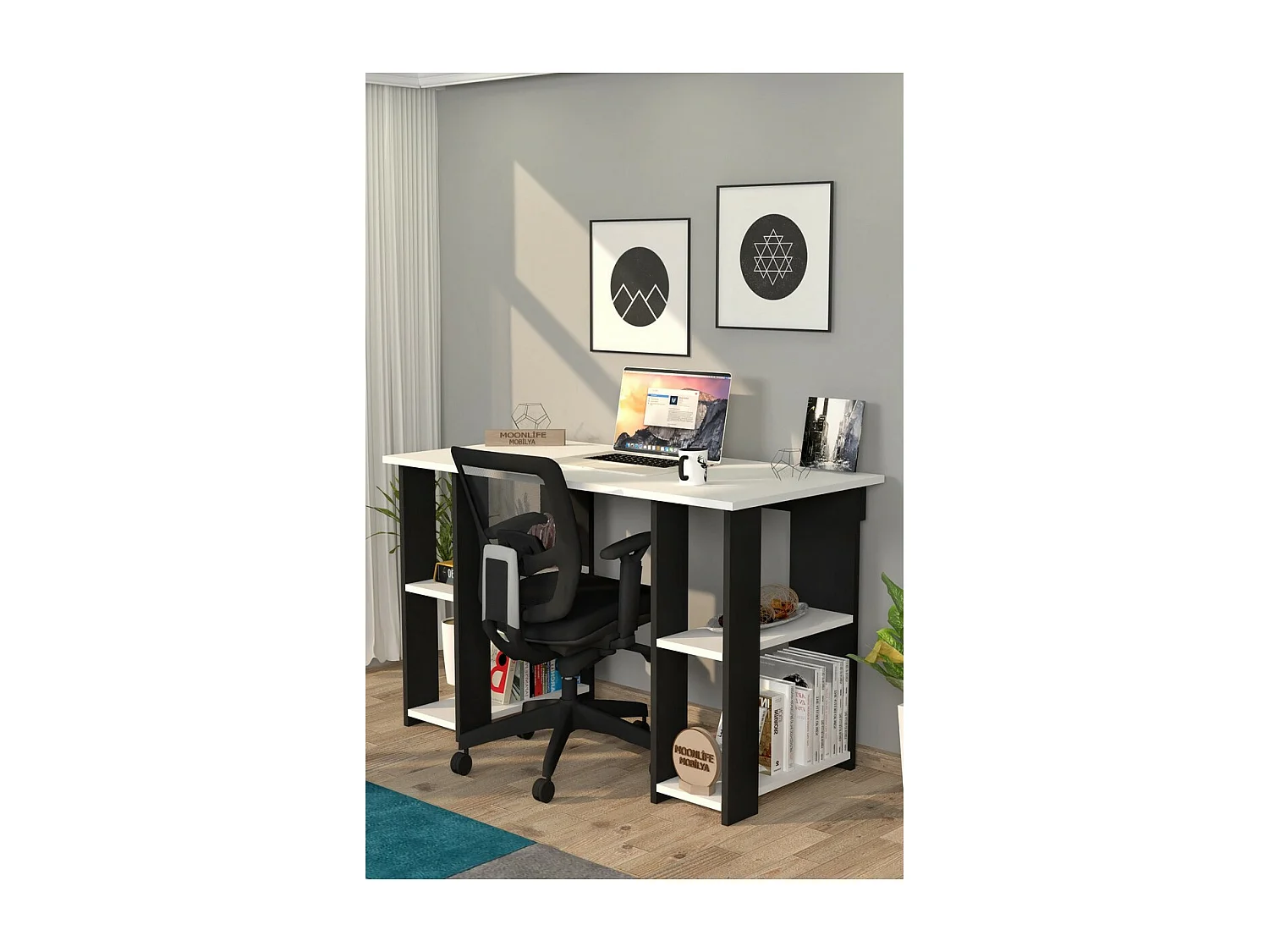 Bureau Moderne Madelyn, Noir, 50x120x75 cm, Epikasa