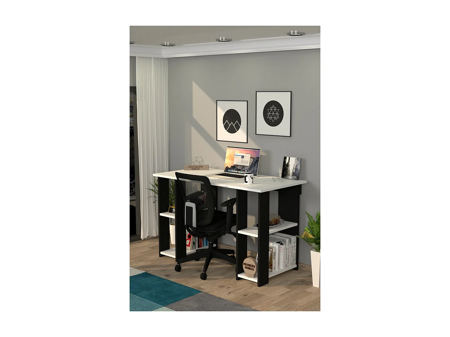Bureau Moderne Madelyn, Noir, 50x120x75 cm, Epikasa