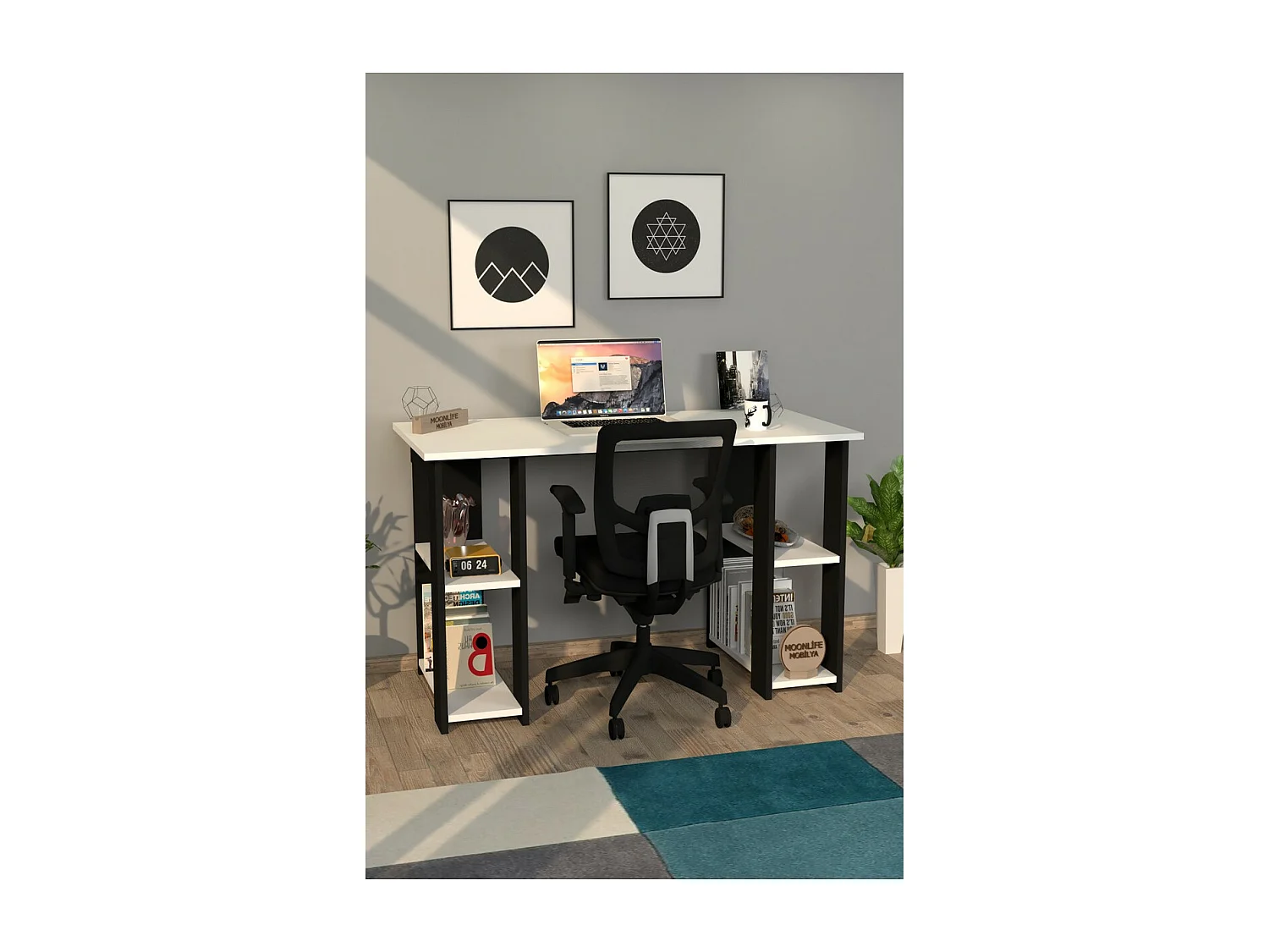 Bureau Moderne Madelyn, Noir, 50x120x75 cm, Epikasa