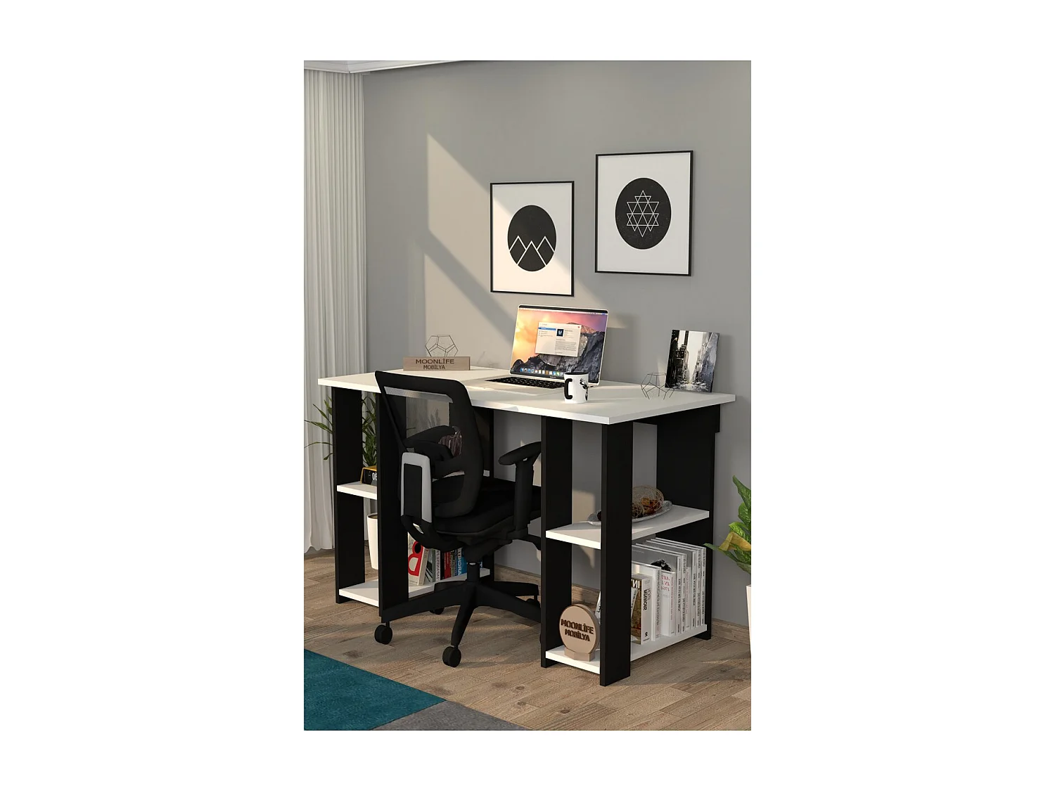 Bureau Moderne Madelyn, Noir, 50x120x75 cm, Epikasa