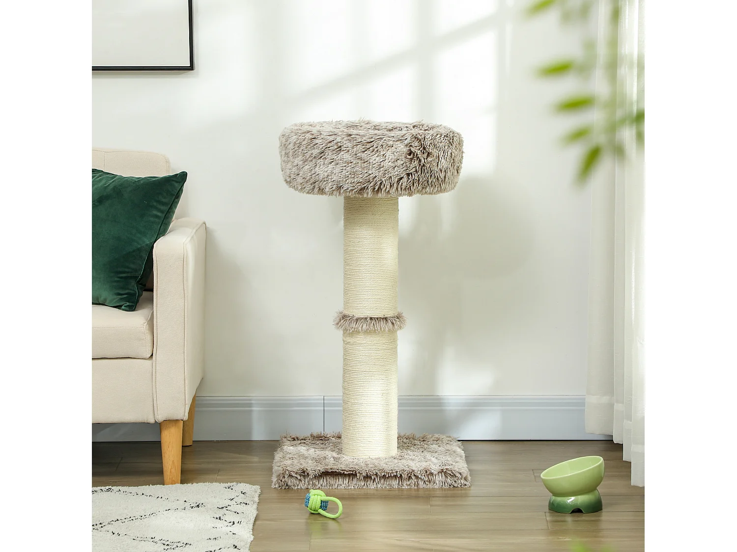 Arbre à chat luxe effet fourrure - dim. 45L x 45l x 87H cm - griffoir, plateforme panier observation - marron