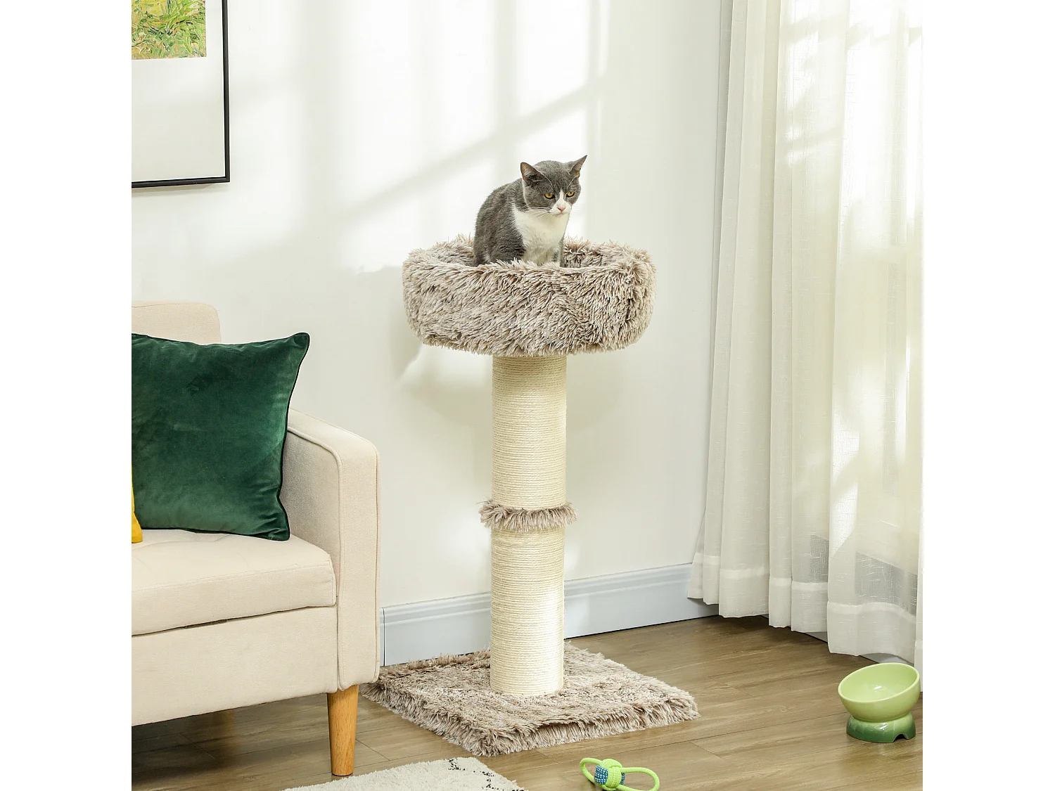 Arbre à chat luxe effet fourrure - dim. 45L x 45l x 87H cm - griffoir, plateforme panier observation - marron