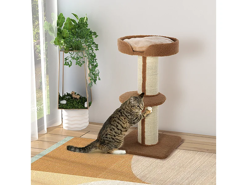 Arbre à chat avec griffoir centre d'activités 2 plateformes coussin marron