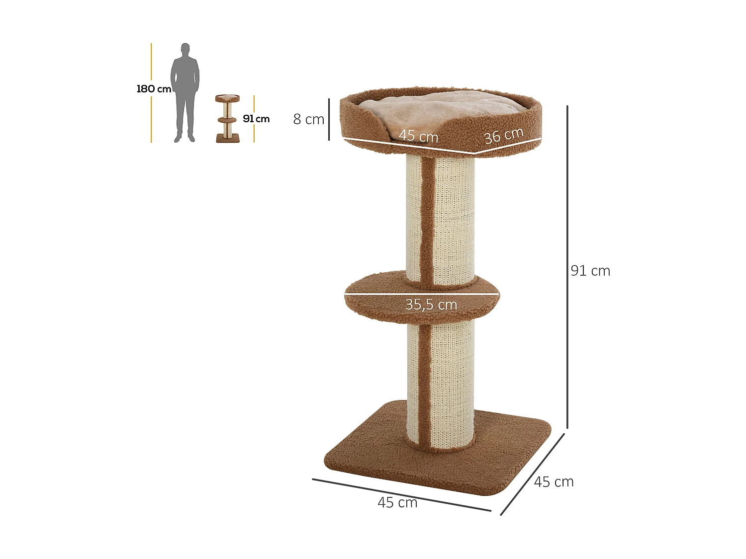 Arbre à chat avec griffoir centre d'activités 2 plateformes coussin marron