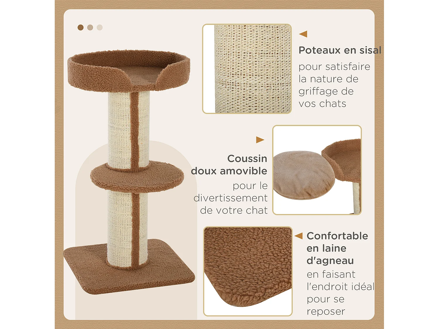 Arbre à chat avec griffoir centre d'activités 2 plateformes coussin marron