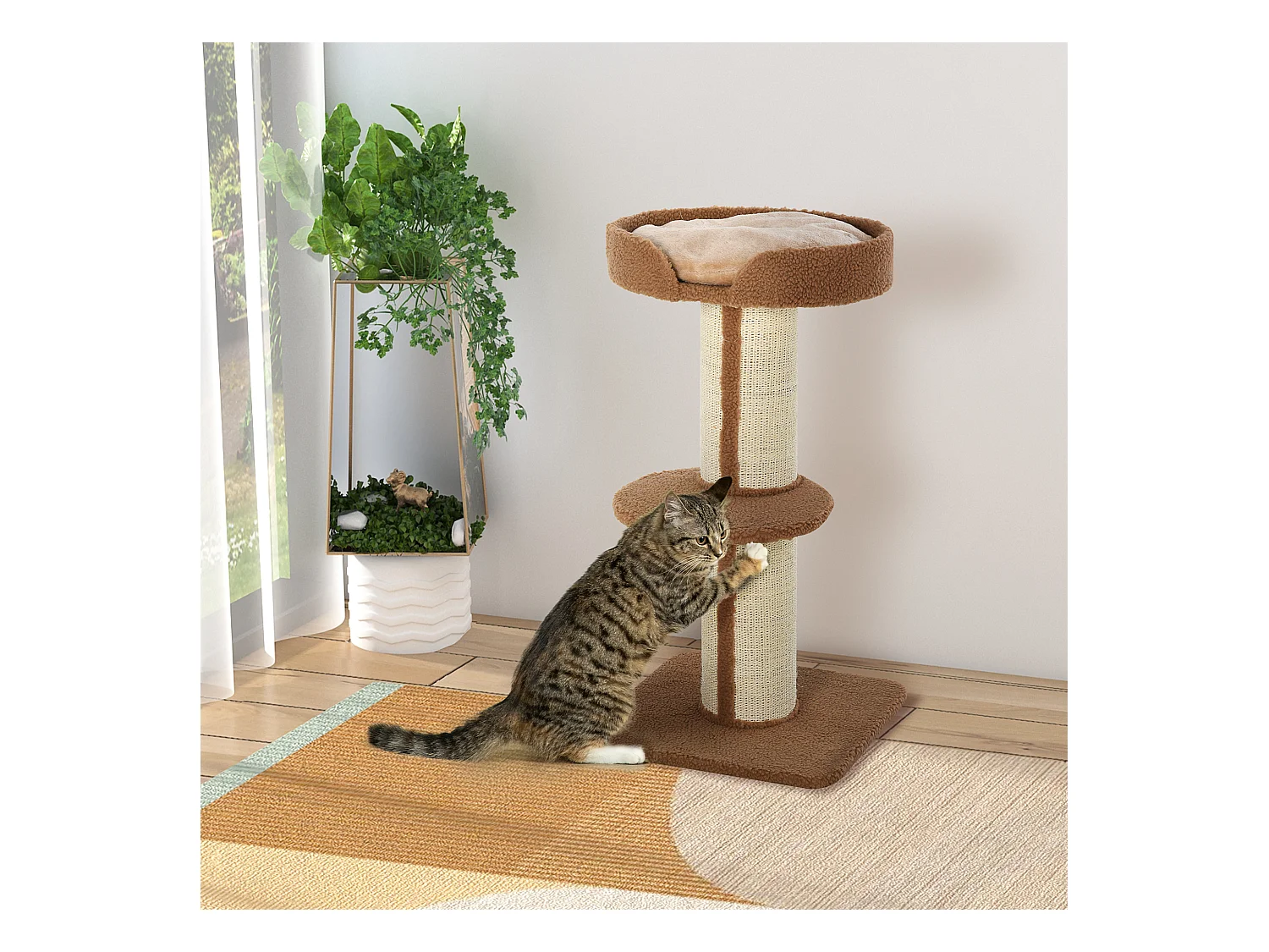 Arbre à chat avec griffoir centre d'activités 2 plateformes coussin marron