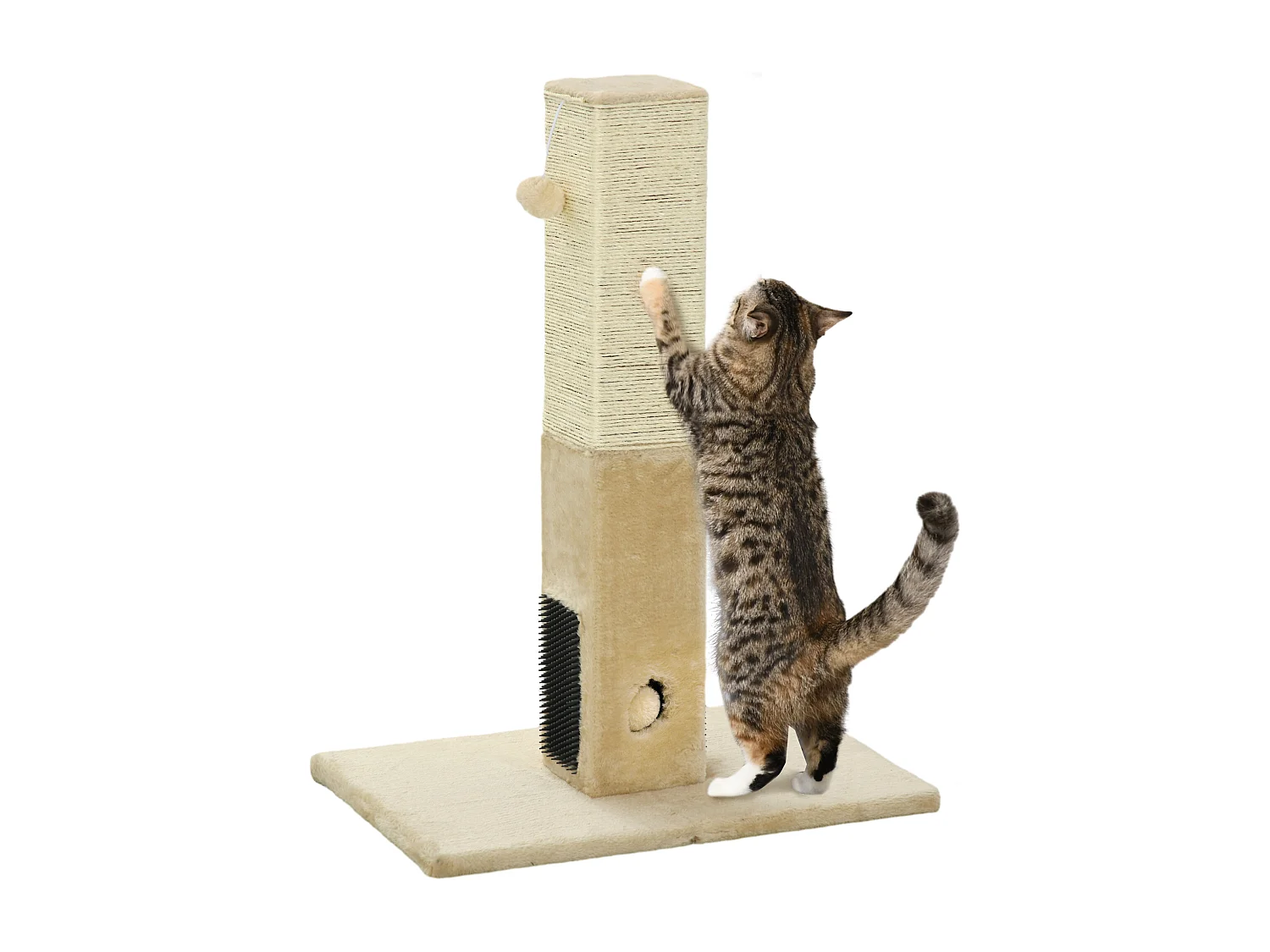 Griffoir chat H.79 cm - jeu boule suspendue et boule clochette, 2 bandes massantes - beige