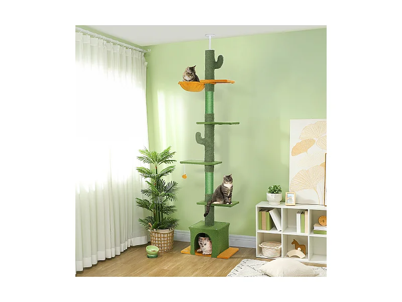 Arbre à chat cactus du sol au plafond - H. réglable 230-275 cm - 6 niv. équipement multiple