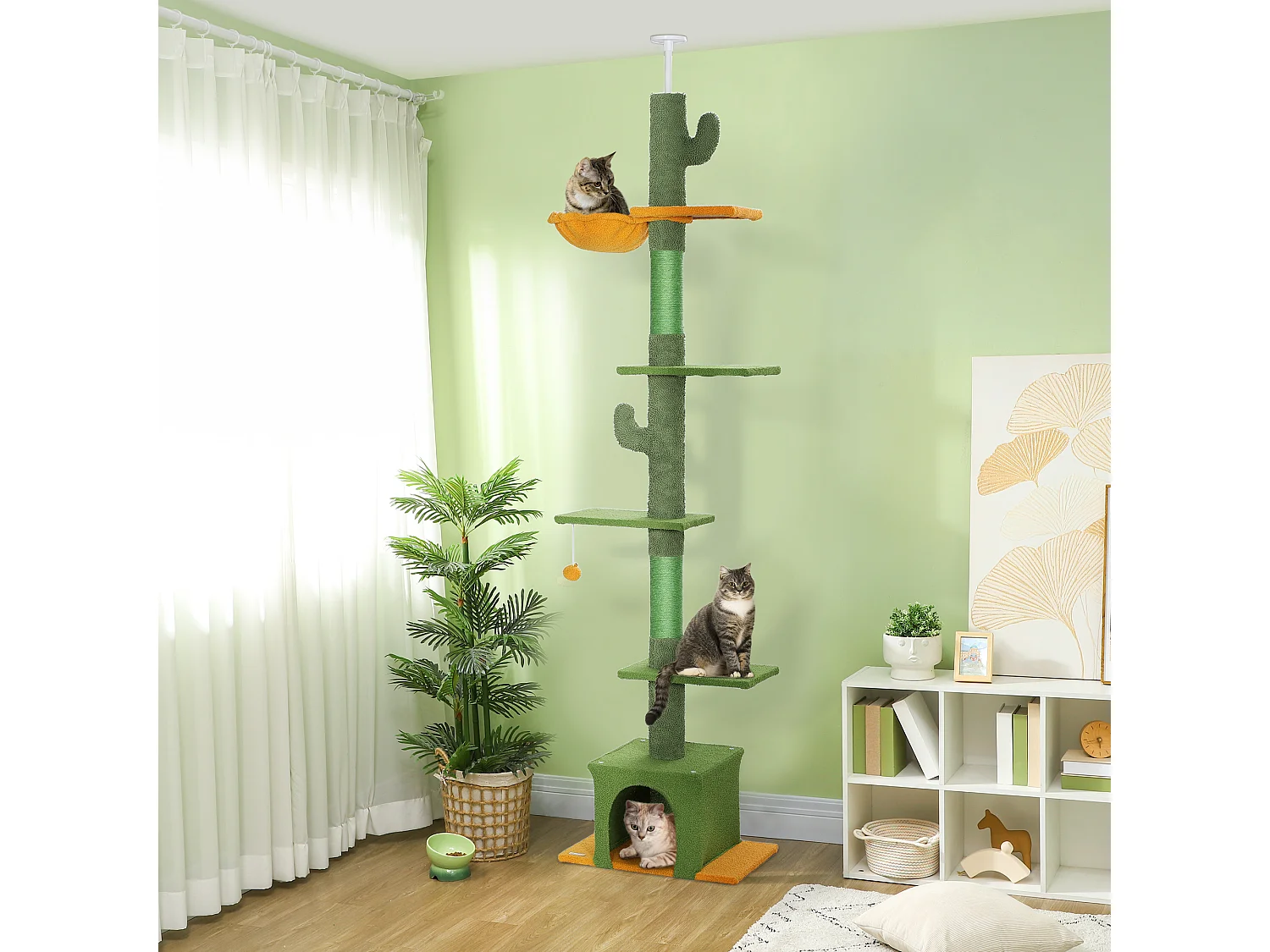 Arbre à chat cactus du sol au plafond - H. réglable 230-275 cm - 6 niv. équipement multiple