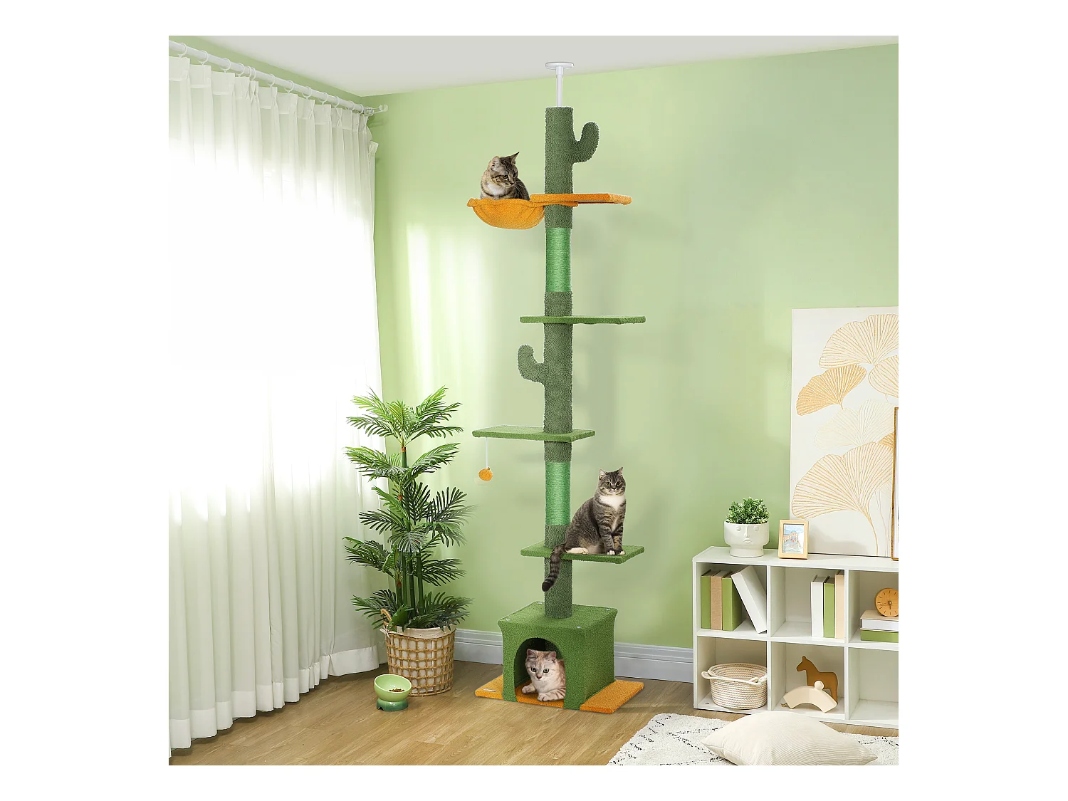 Arbre à chat cactus du sol au plafond - H. réglable 230-275 cm - 6 niv. équipement multiple
