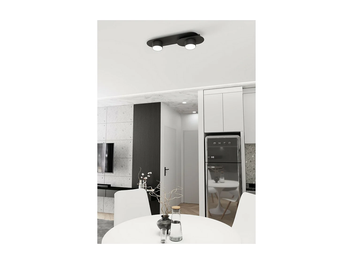 Plafondlamp Stilo, Zwart, 44x10x20 cm, Seven Design