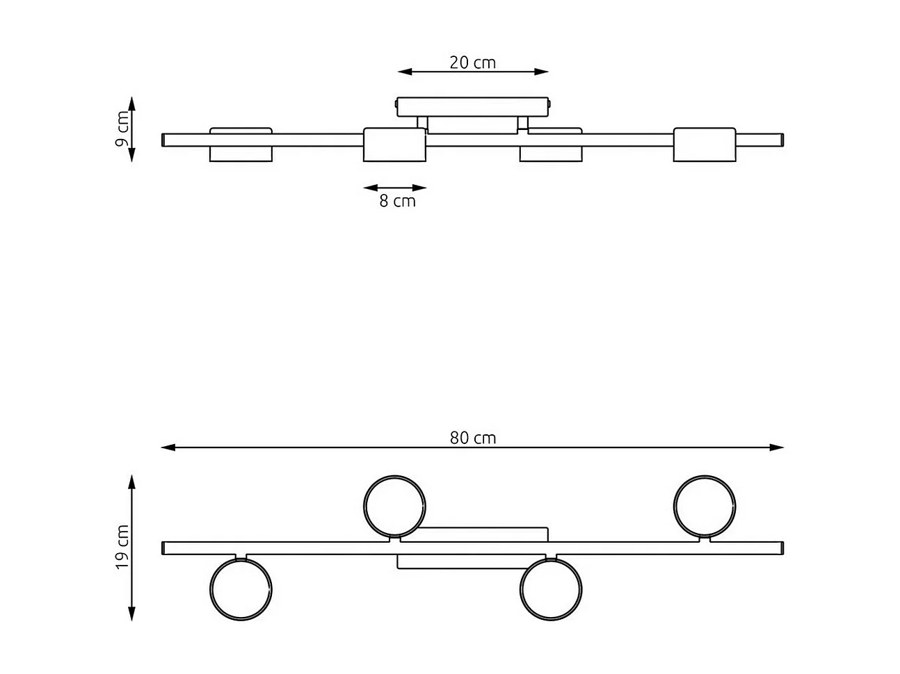 Plafondlamp Bet, Zwart, 80x9x19 cm, Seven Design