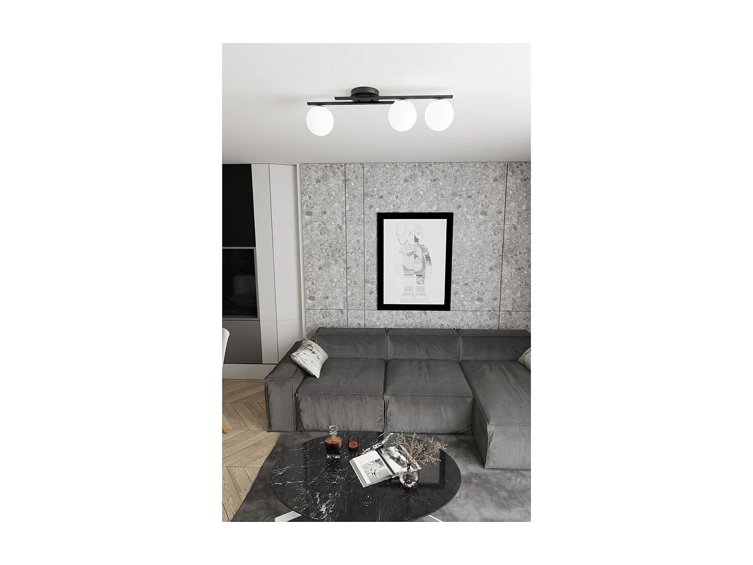 Plafonnier Kairo, Noir, 74x19x20 cm, Seven Design