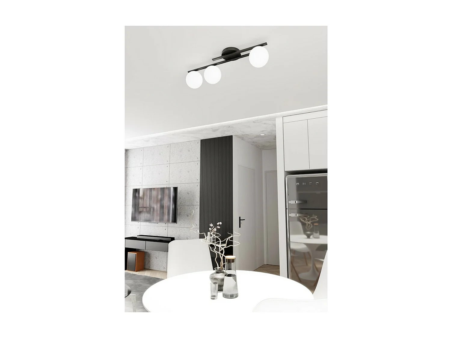 Plafonnier Kairo, Noir, 74x19x20 cm, Seven Design