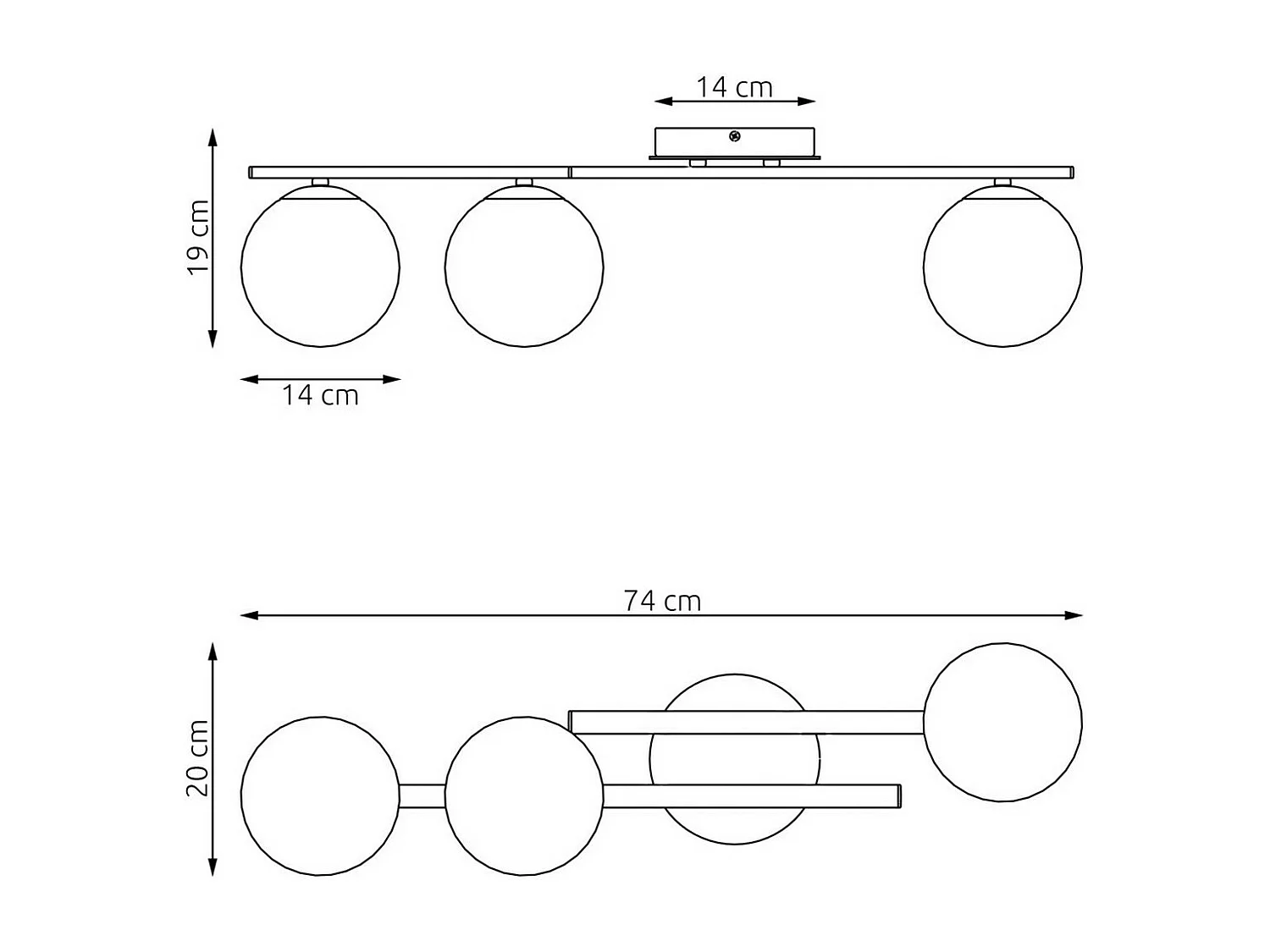 Plafonnier Kairo, Noir, 74x19x20 cm, Seven Design