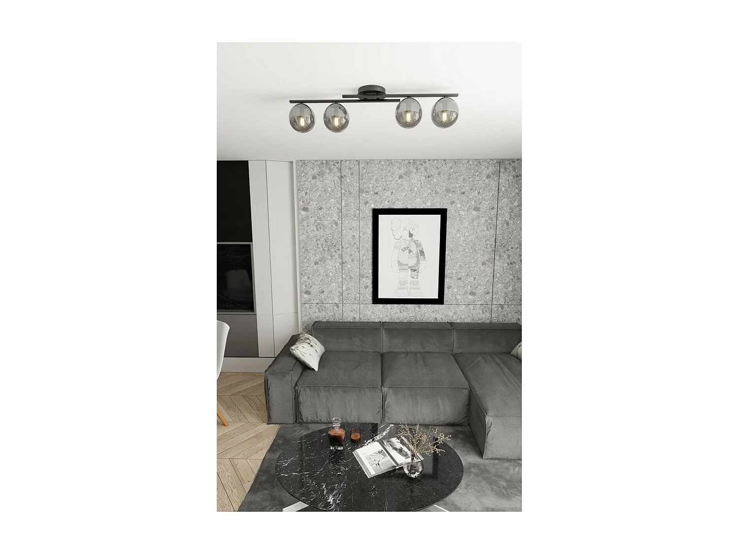 Candeeiro de Teto Kairo 3, Preto, 87x19x29 cm, Seven Design