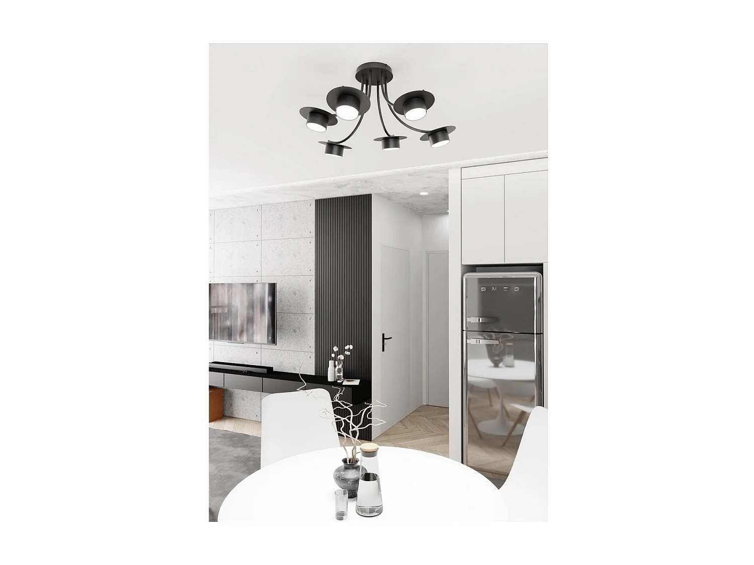 Plafonnier Enso, Noir, 60x29x60 cm, Seven Design