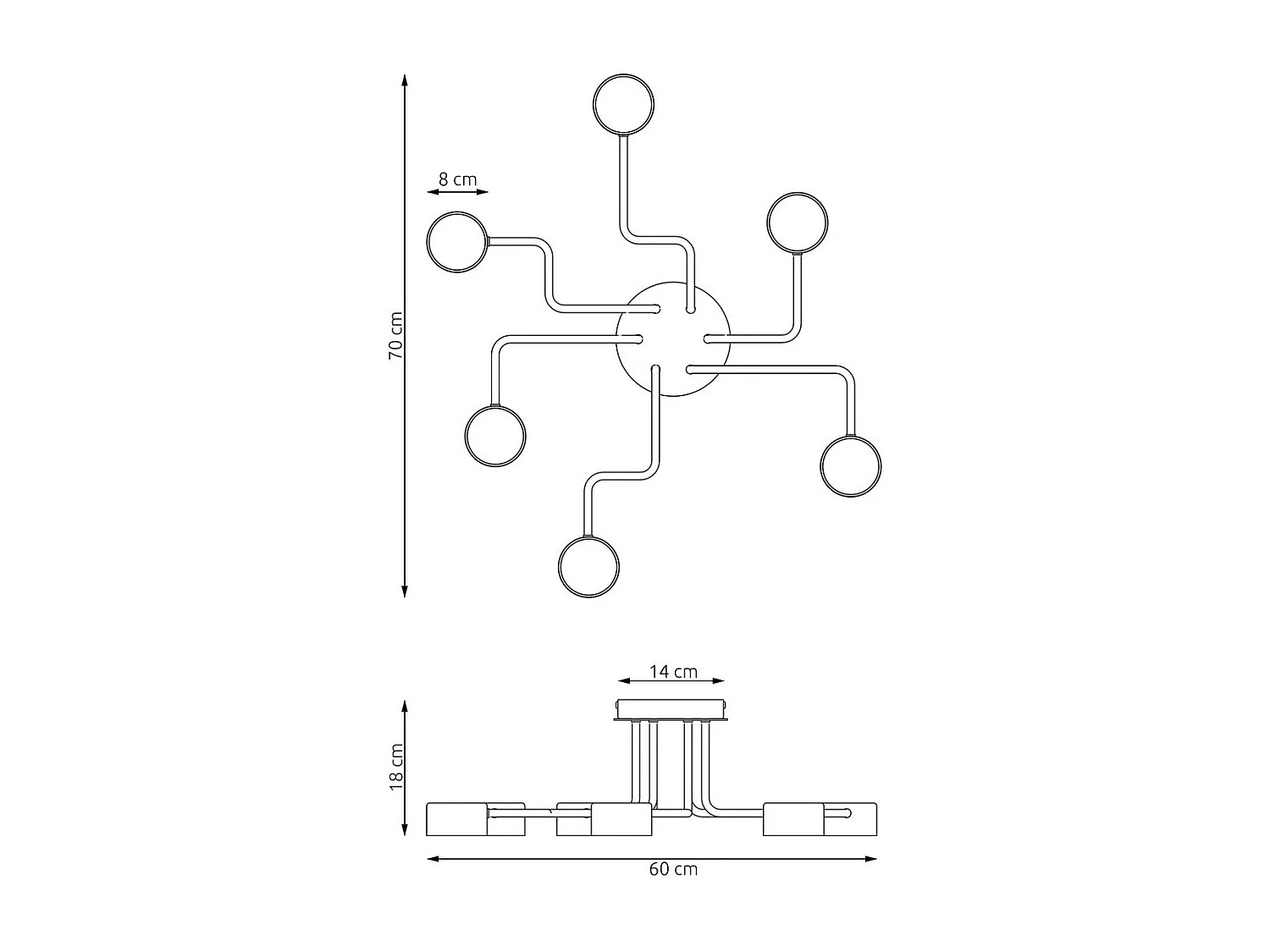 Plafonnier Kurage, Noir, 60x18x60 cm, Seven Design