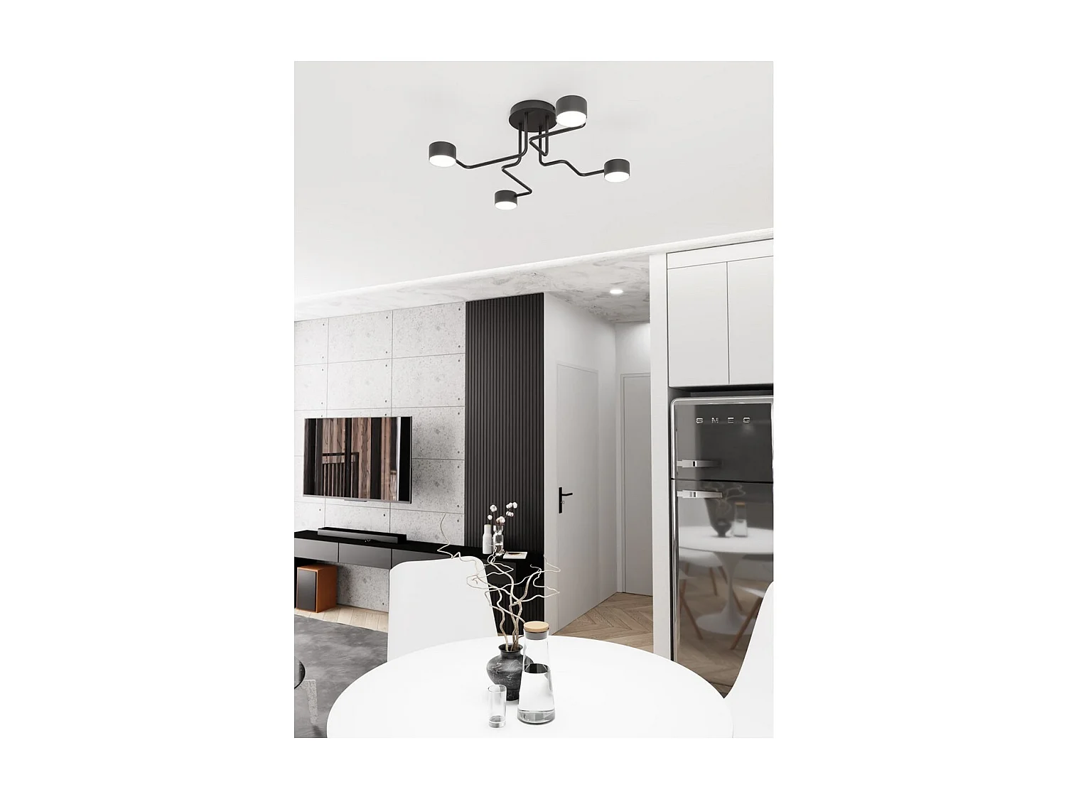 Plafondlamp Kurage, Zwart, 53x18x53 cm, Seven Design