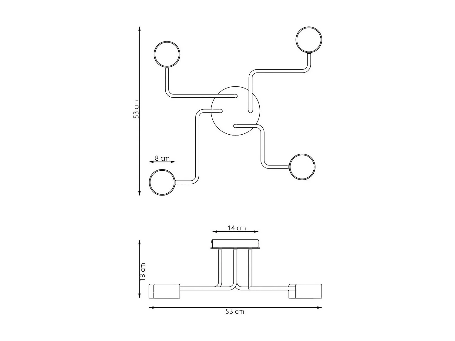 Plafondlamp Kurage, Zwart, 53x18x53 cm, Seven Design