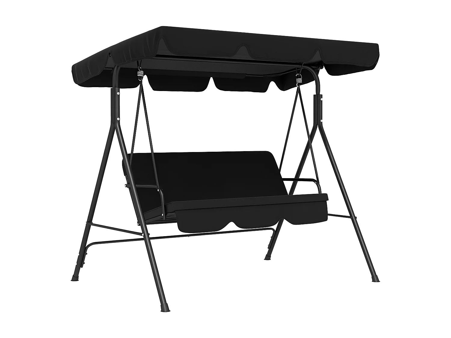 Balancelle de jardin 3 places toit réglable coussins assise dossier acier polyester noir