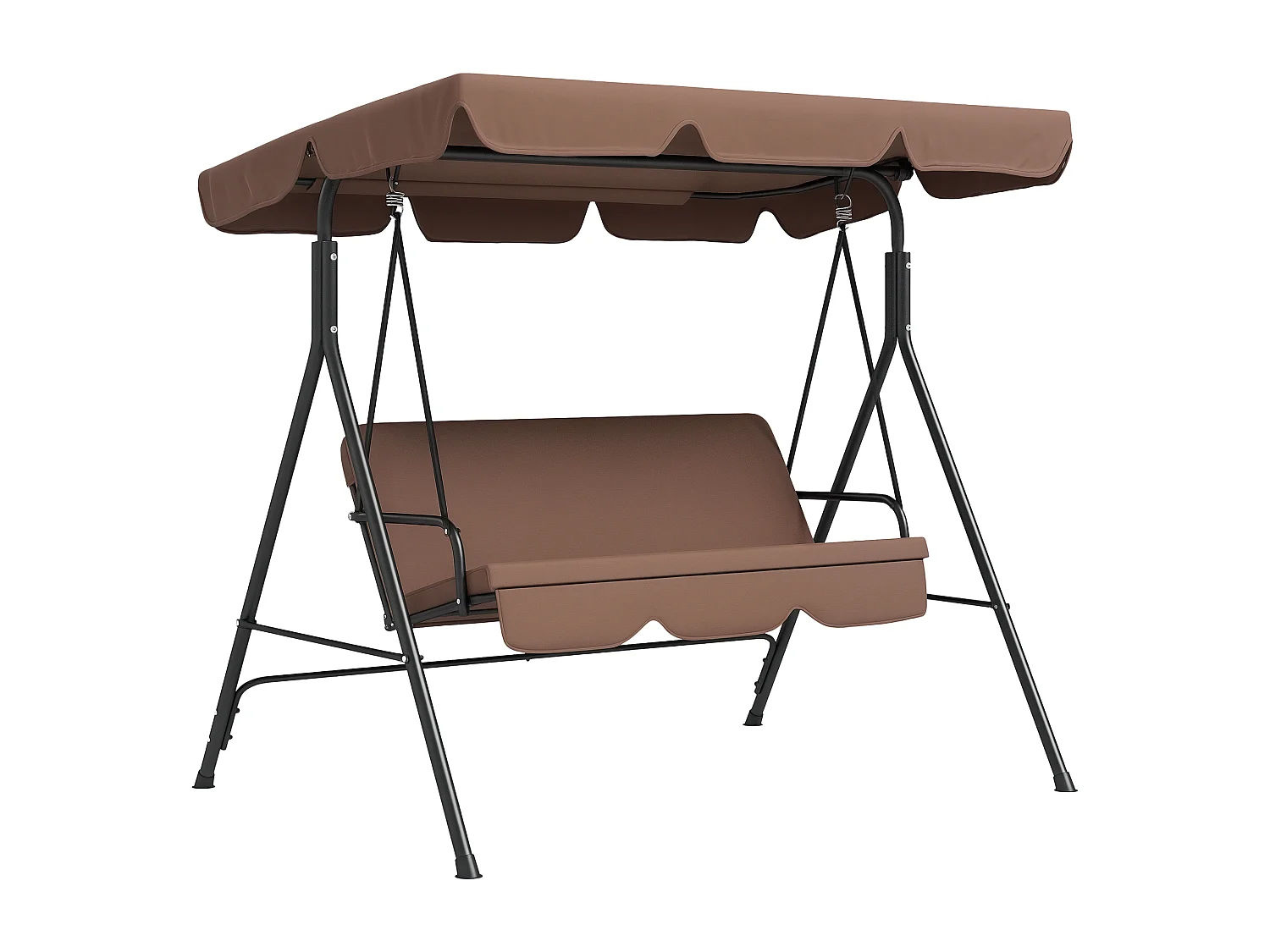 Balancelle de jardin 3 places toit réglable coussins assise dossier acier polyester marron