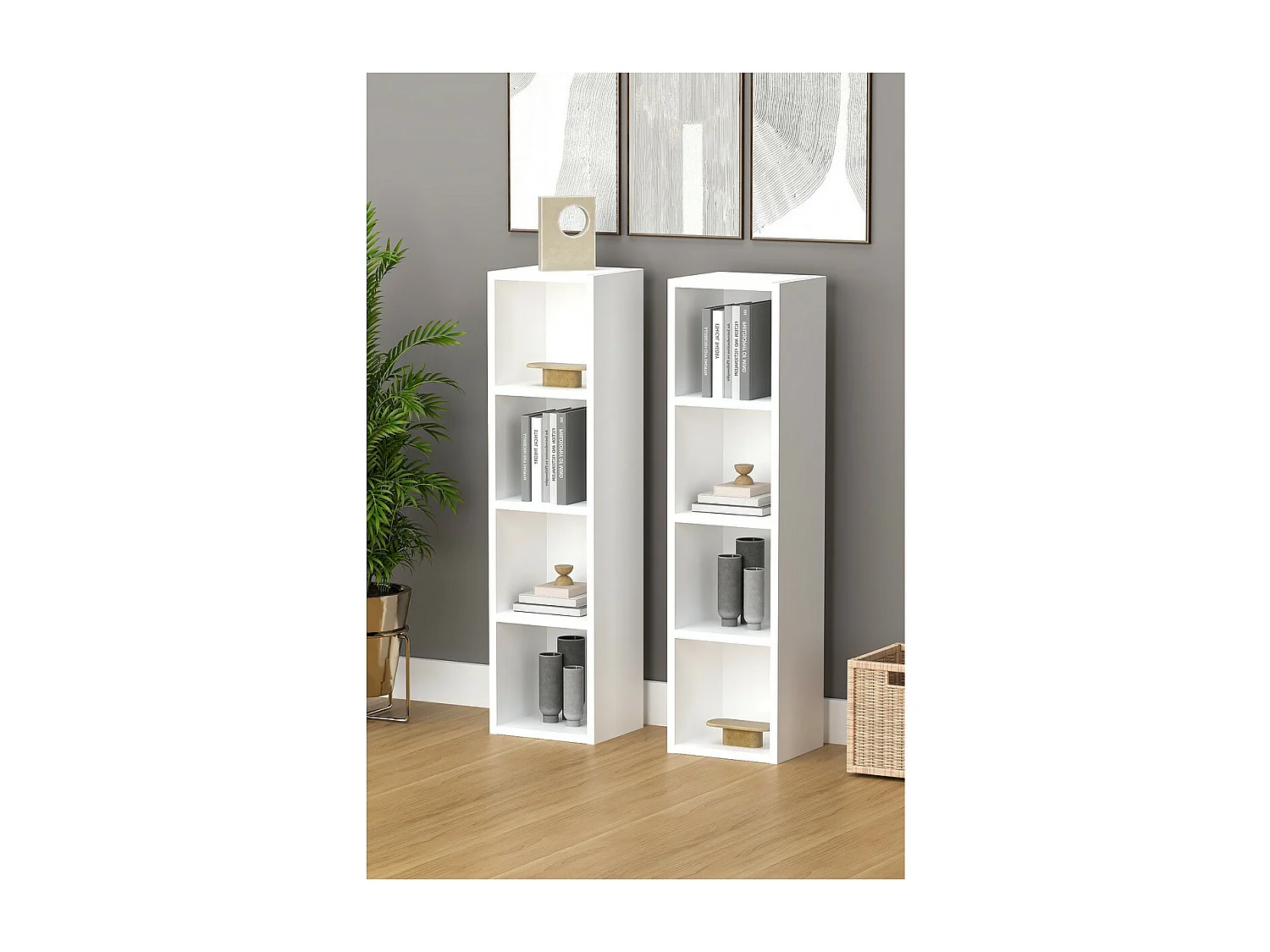 Bibliothèque Dabi, Blanc, 133x31x35 cm, Epikasa