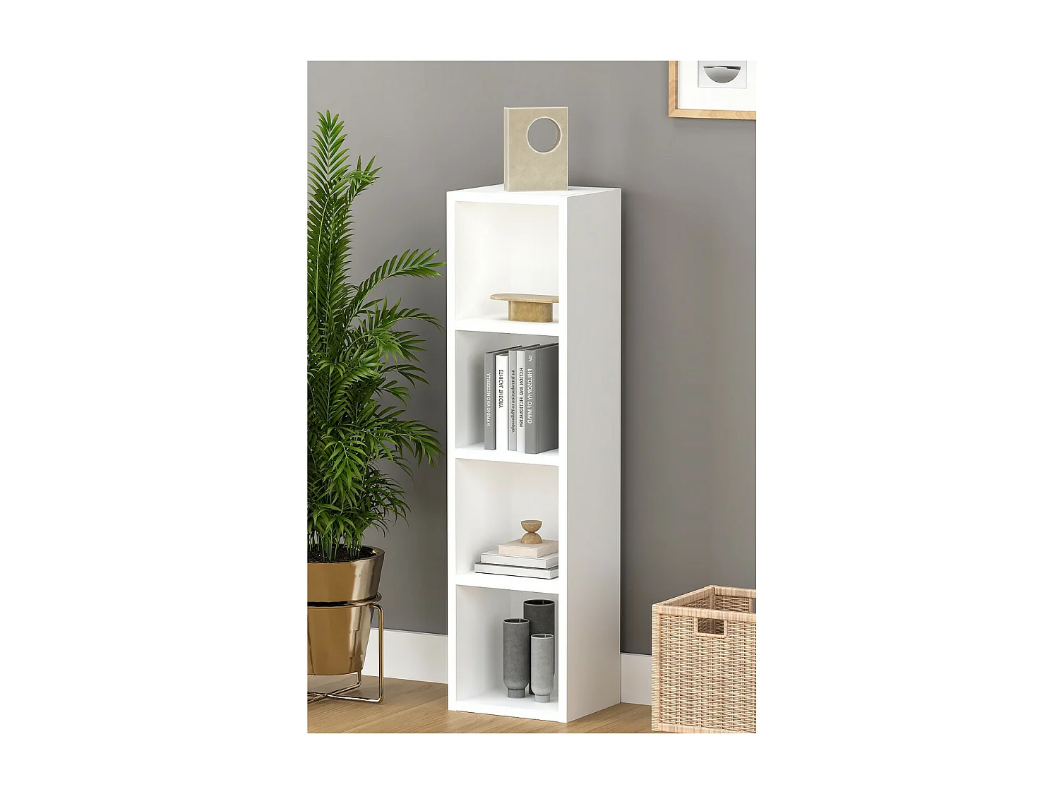 Bibliothèque Dabi, Blanc, 133x31x35 cm, Epikasa