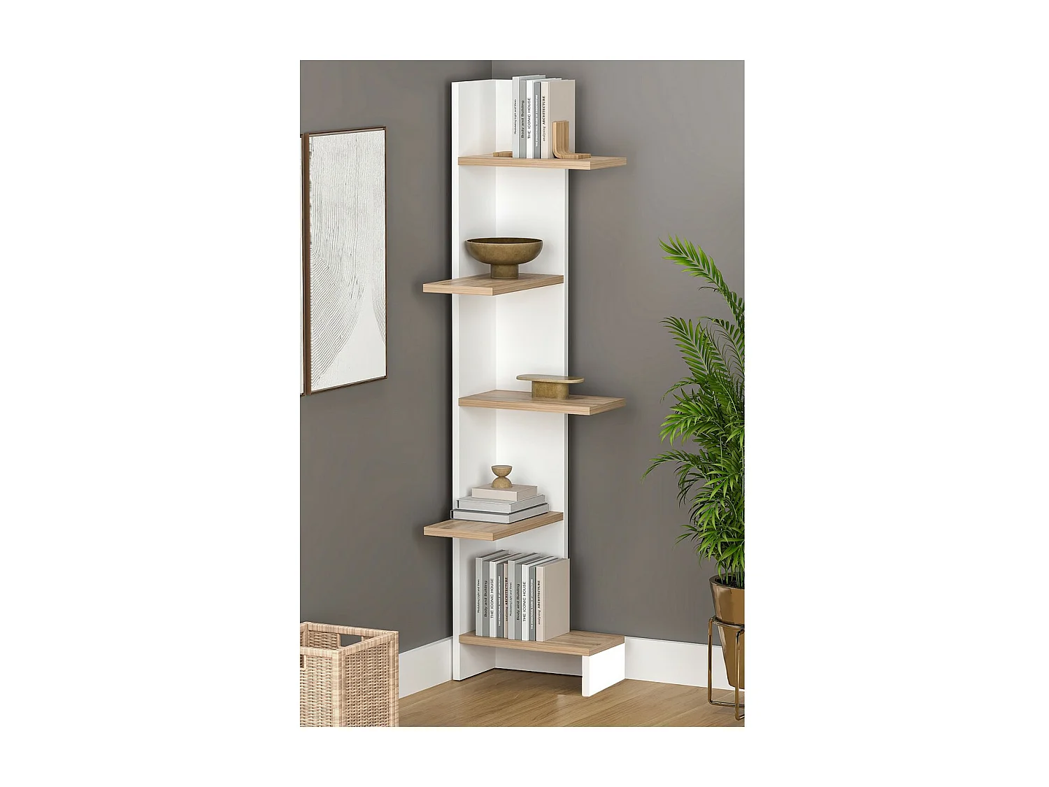 Boekenkast Mary, Wit, 42x155x42 cm, Epikasa