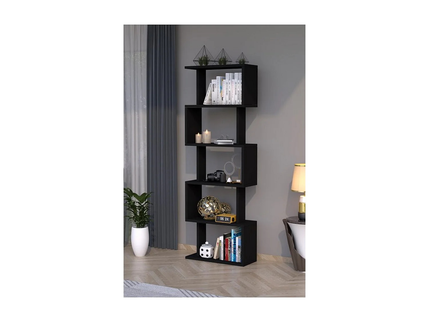 Bibliothèque Brandon, Noir, 20x45x159 cm, Epikasa