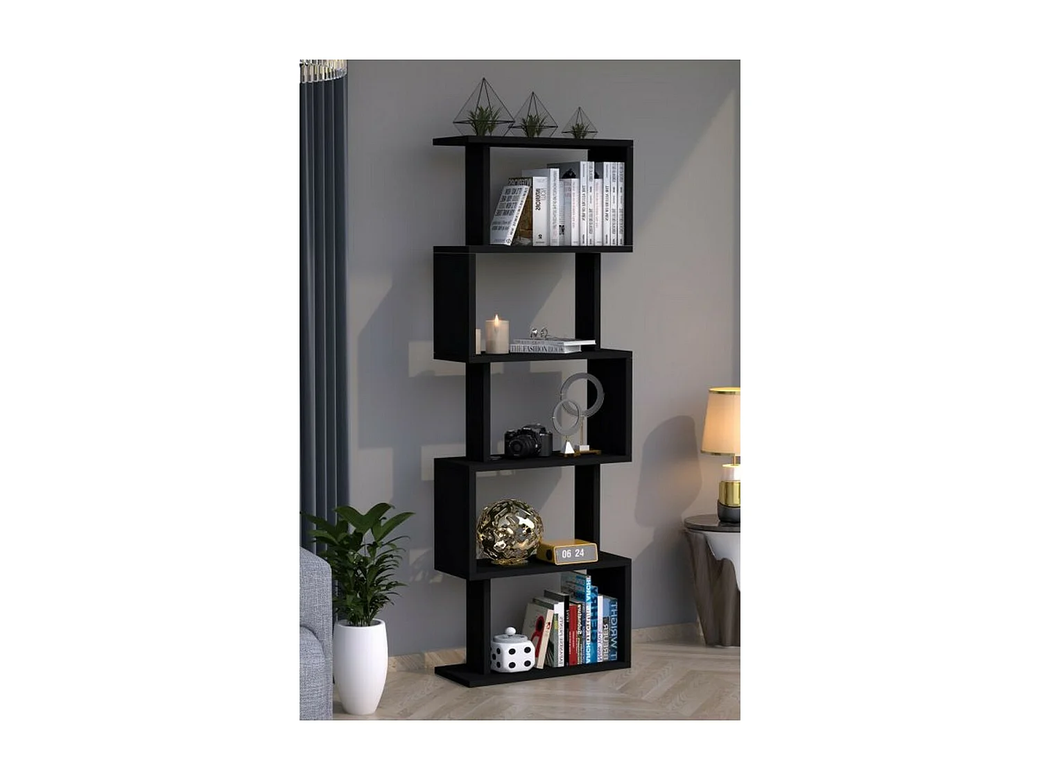 Bibliothèque Brandon, Noir, 20x45x159 cm, Epikasa