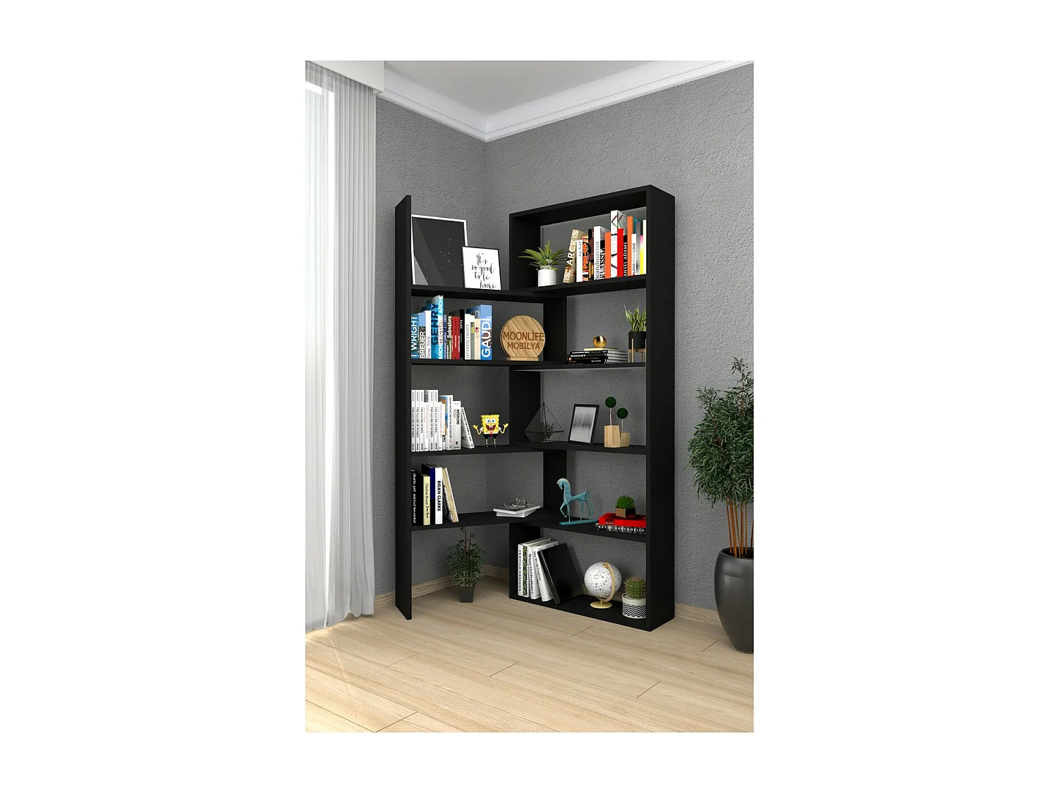 Estante Samuel, Preto, 20x70x165 cm, Epikasa