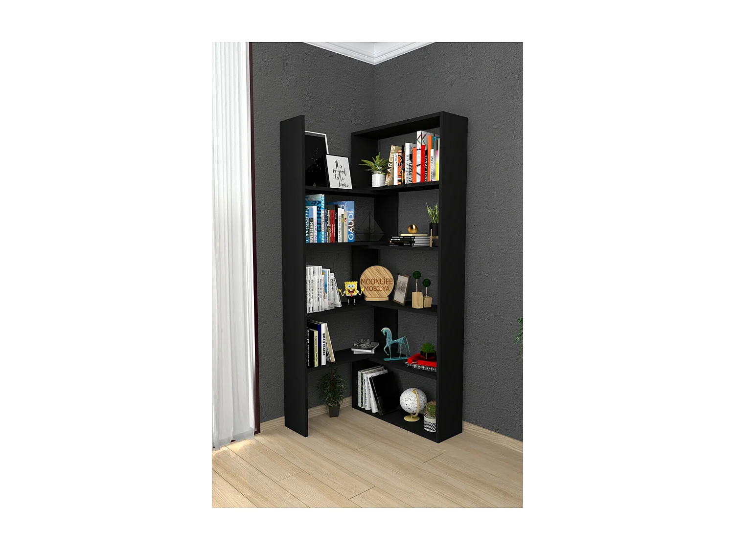 Estante Samuel, Preto, 20x70x165 cm, Epikasa