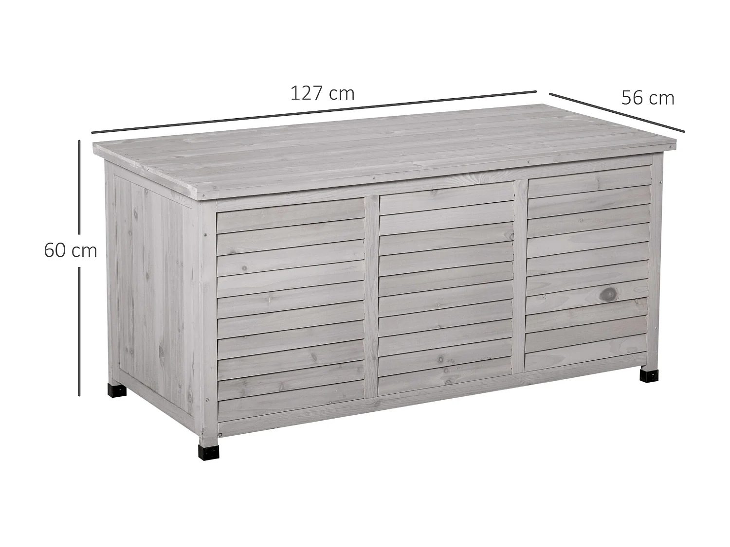 Coffre de rangement extérieur façade persienne - coffre jardin 283L - dim. 127 x 56 x 60cm - bois gris