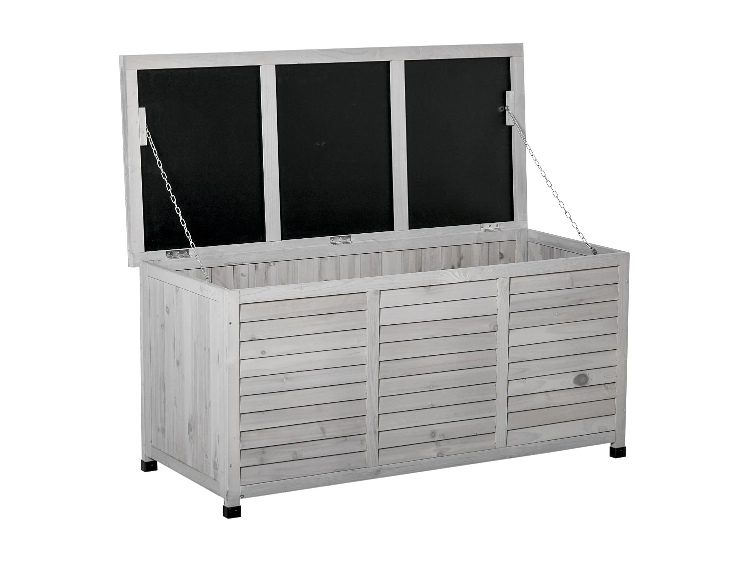 Coffre de rangement extérieur façade persienne - coffre jardin 283L - dim. 127 x 56 x 60cm - bois gris